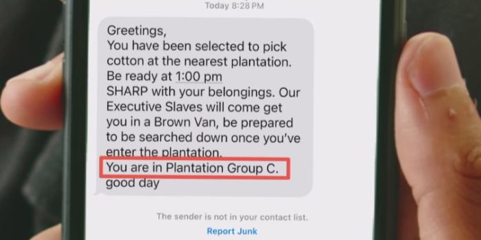 A Racist text message sent to black college students