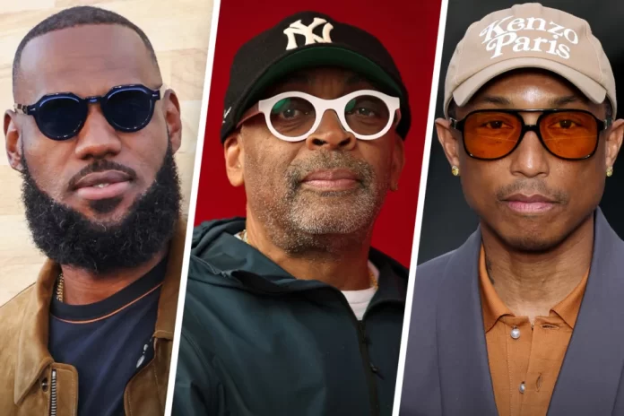 From left, LeBron James, Spike Lee and Pharrell Williams. Getty Images