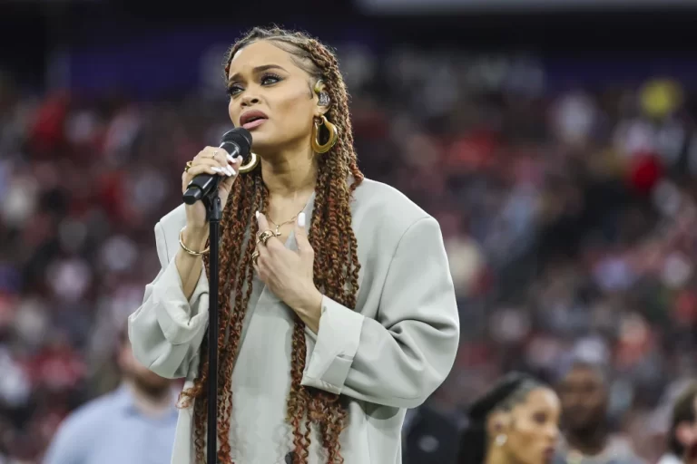 Andra Day performs "Lift Every Voice and Sing" prior to Super Bowl LVIII between the Kansas City Chiefs and the San Francisco 49ers at on Feb. 11, 2024 in Las Vegas. Perry Knotts / Getty Images file