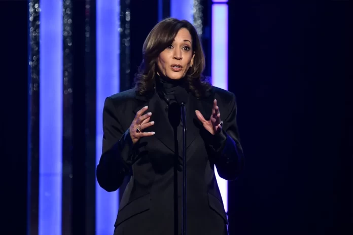 Former Vice President Kamala Harris accepts the Chairman's Award during the 56th NAACP Image Awards on Saturday. Richard Shotwell/Invision/AP / Invision