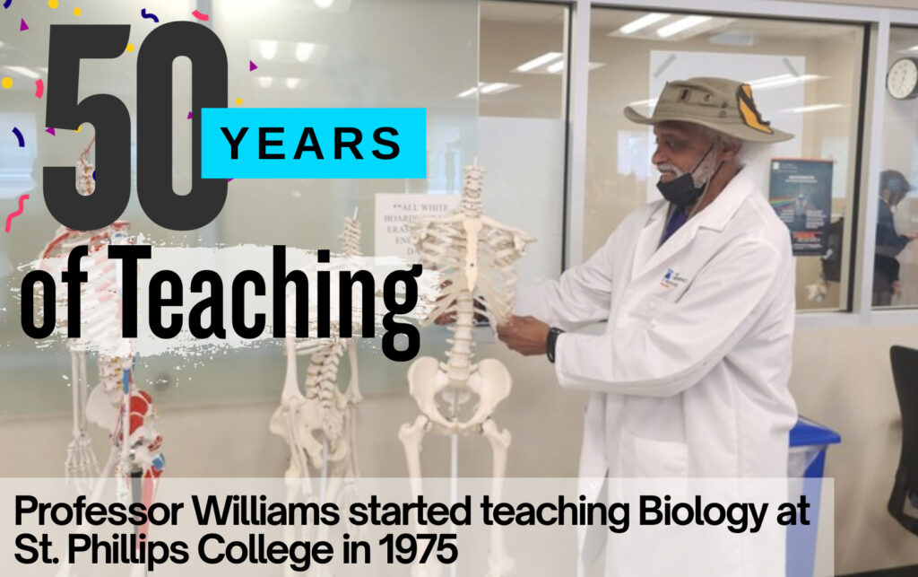 Professor Williams started teaching Biology at St. Phillips College in 1975