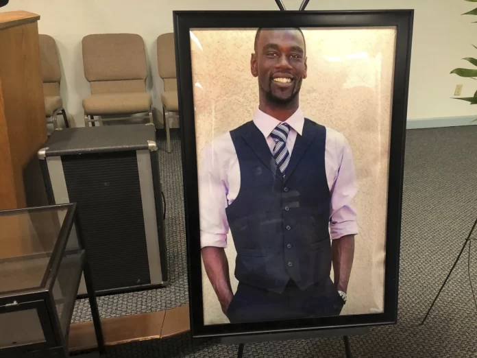 A portrait of Tyre Nichols is displayed at a memorial service for him on Tuesday, Jan. 17, 2023 in Memphis, Tenn. Nichols was killed during a traffic stop with Memphis Police on Jan. 7. (AP Photo/Adrian Sainz, File