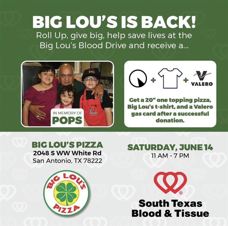 Big Lou’s Pizza to Honor Founder, Donors on World Blood Donor Day