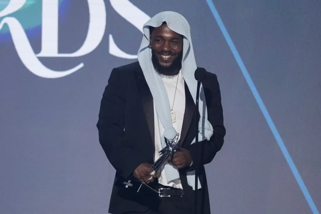 Kendrick Lamar accepts the award for album of the year for “GNX” during the BET Awards on Monday, June 9, 2025, at the Peacock Theater in Los Angeles. (AP Photo/Chris Pizzello)
