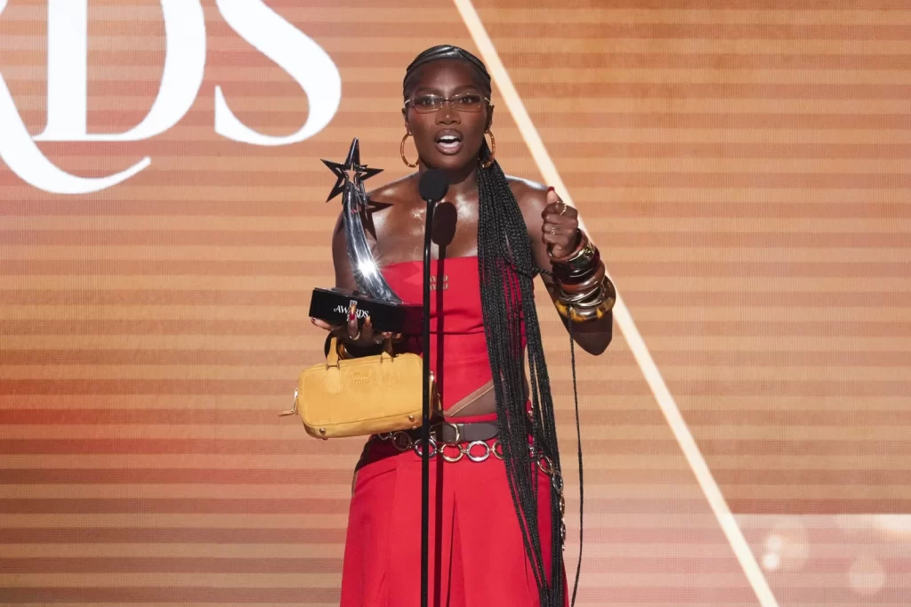Doechii accepts the award for best female hip hop artist during the BET Awards on Monday, June 9, 2025, at the Peacock Theater in Los Angeles. (AP Photo/Chris Pizzello)