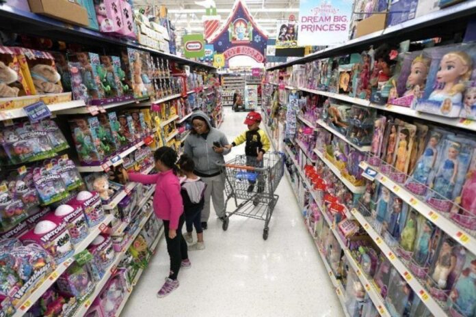 Family shopping early for Christmas at Walmart