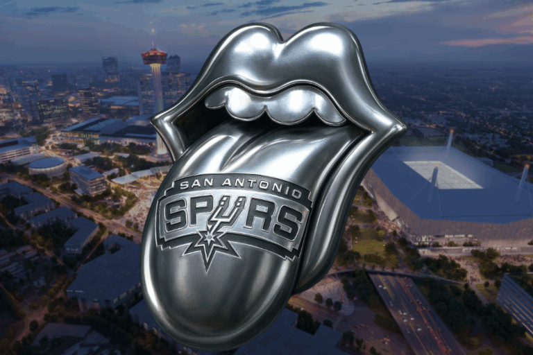 Rendering of proposed Spurs arena in San Antonio with Eastside neighborhood in the background, highlighting community gentrification concerns.