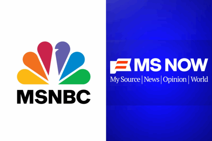 MS NOW logo featuring bold modern lettering that represents the network’s new identity as “My Source for News, Opinion, and the World.”