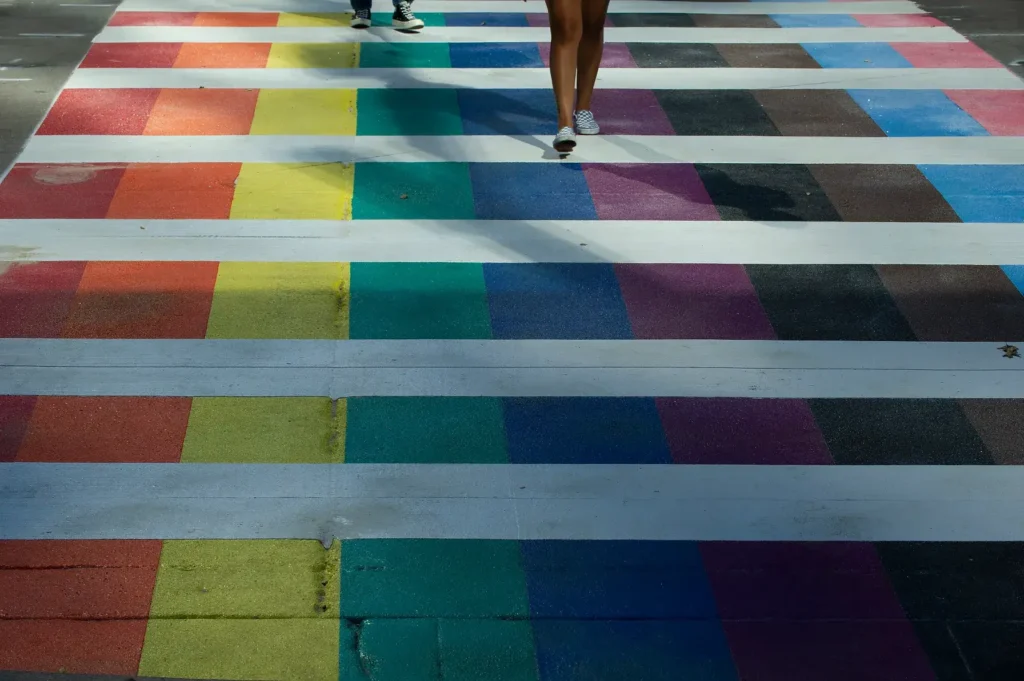 Crews with San Antonio's Transportation and Capital Improvements Department began installing four rainbow crosswalks Wednesday.
Joey Palacios /Texas Public Radio