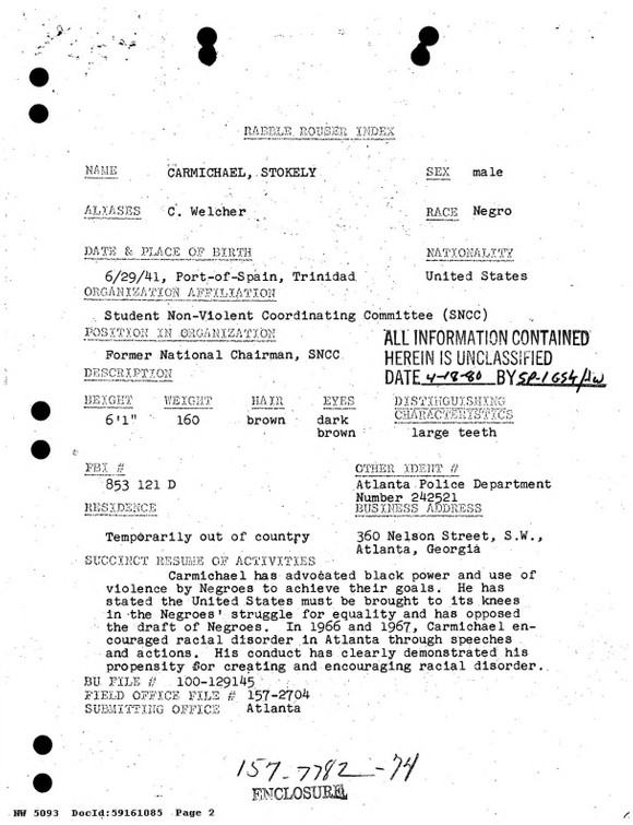 The FBI started the "Rabble Rouser Index", formerly called the “Agitator Index” in March 1968 to identify and monitor individuals perceived as agitators or "professional rabble-rousers" who might instigate civil disorders.