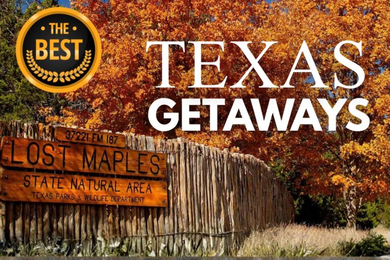 Texas fall cabin retreat surrounded by autumn foliage at Lost Maples