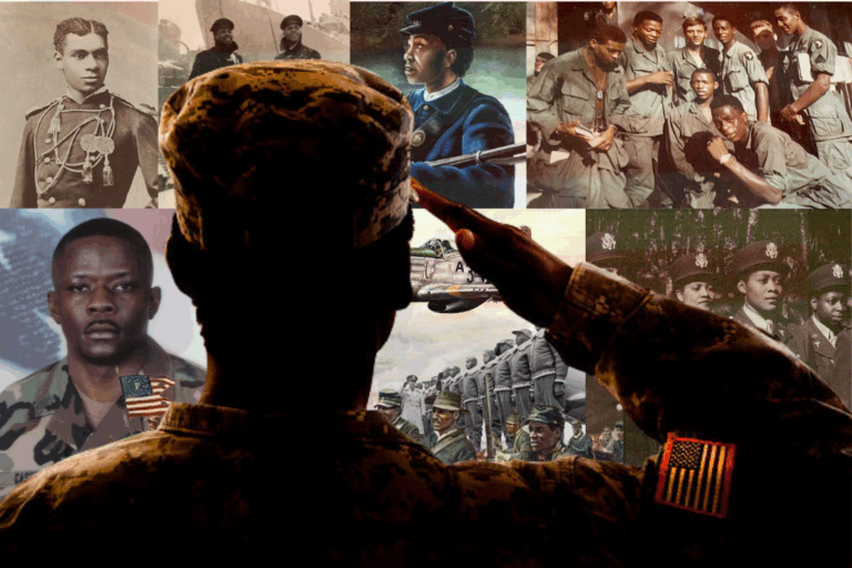 Soldier saluting black history photos and rememorabilia