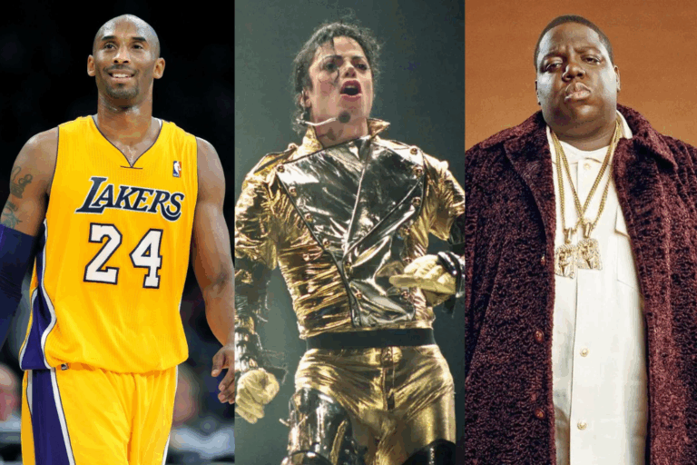 (L-R) Kobe Bryant, Micheal Jackson, and Biggie. Getty Images
