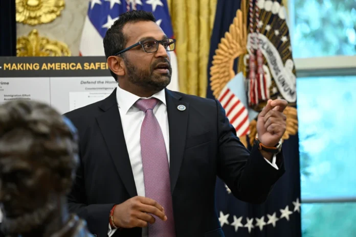 FBI Director Kash Patel speaks during an event with President Donald Trump in the Oval Office at the White House, Wednesday, Oct. 15, 2025, in Washington. (AP Photo/John McDonnell)