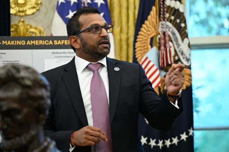 FBI Director Kash Patel speaks during an event with President Donald Trump in the Oval Office at the White House, Wednesday, Oct. 15, 2025, in Washington. (AP Photo/John McDonnell)