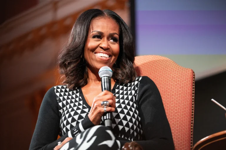 Former first lady Michelle Obama speaks about her new book “The Look” during an event at Sixth and I, Wednesday, Nov. 12, 2025, in Washington. (AP Photo/Allison Robbert)