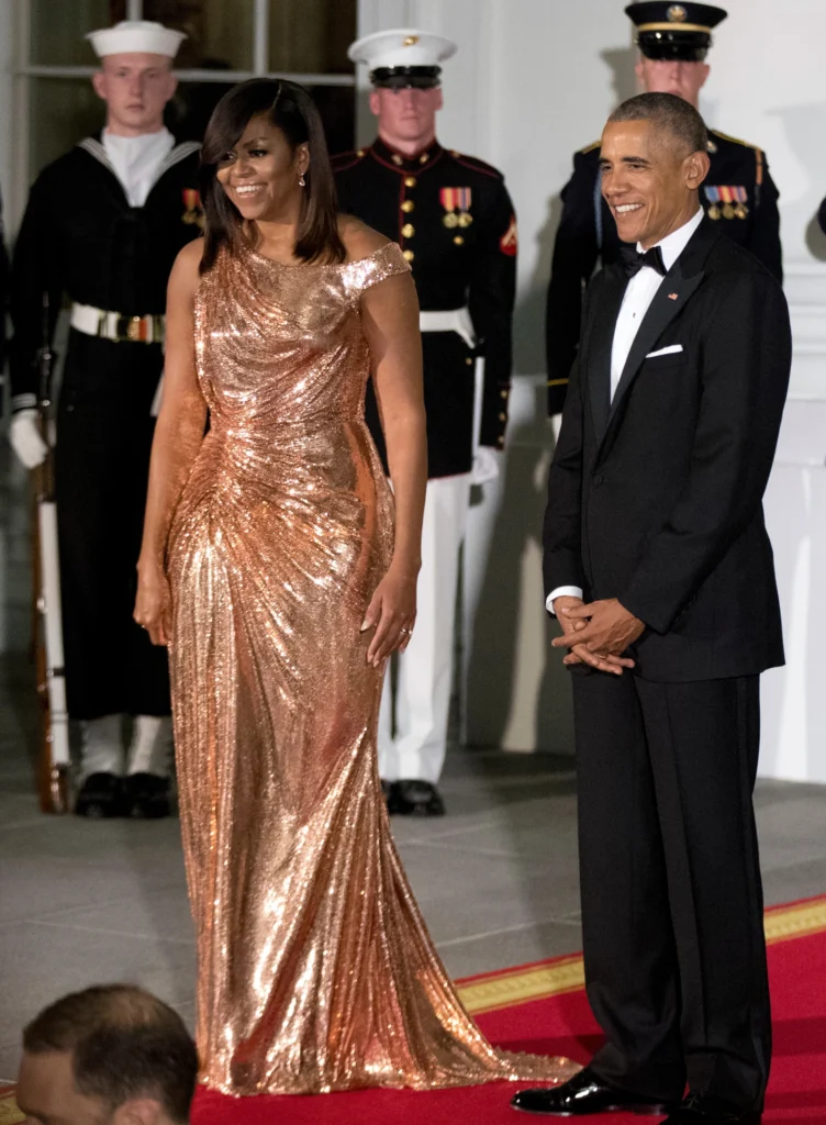President Barack Obama and first lady Michelle Obama wait at North Portico of the White House to greet Italian Prime Minister Matteo Renzi and his wife Agnese Landini, for a State Dinner, Oct. 18, 2016. (AP Photo/Manuel Balce Ceneta, File)