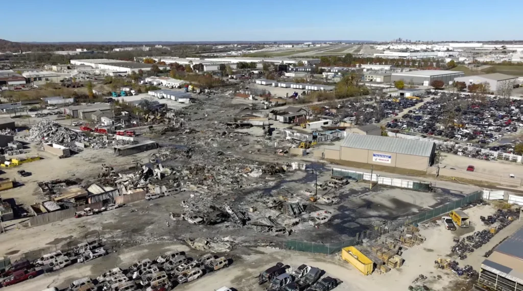 This photo provided by the National Transportation Safety Board shows UPS plane crash scene on Nov. 6, 2025 in Louisville, Ky. (NTSB via AP)This photo provided by the National Transportation Safety Board shows UPS plane crash scene on Nov. 6, 2025 in Louisville, Ky. (NTSB via AP)