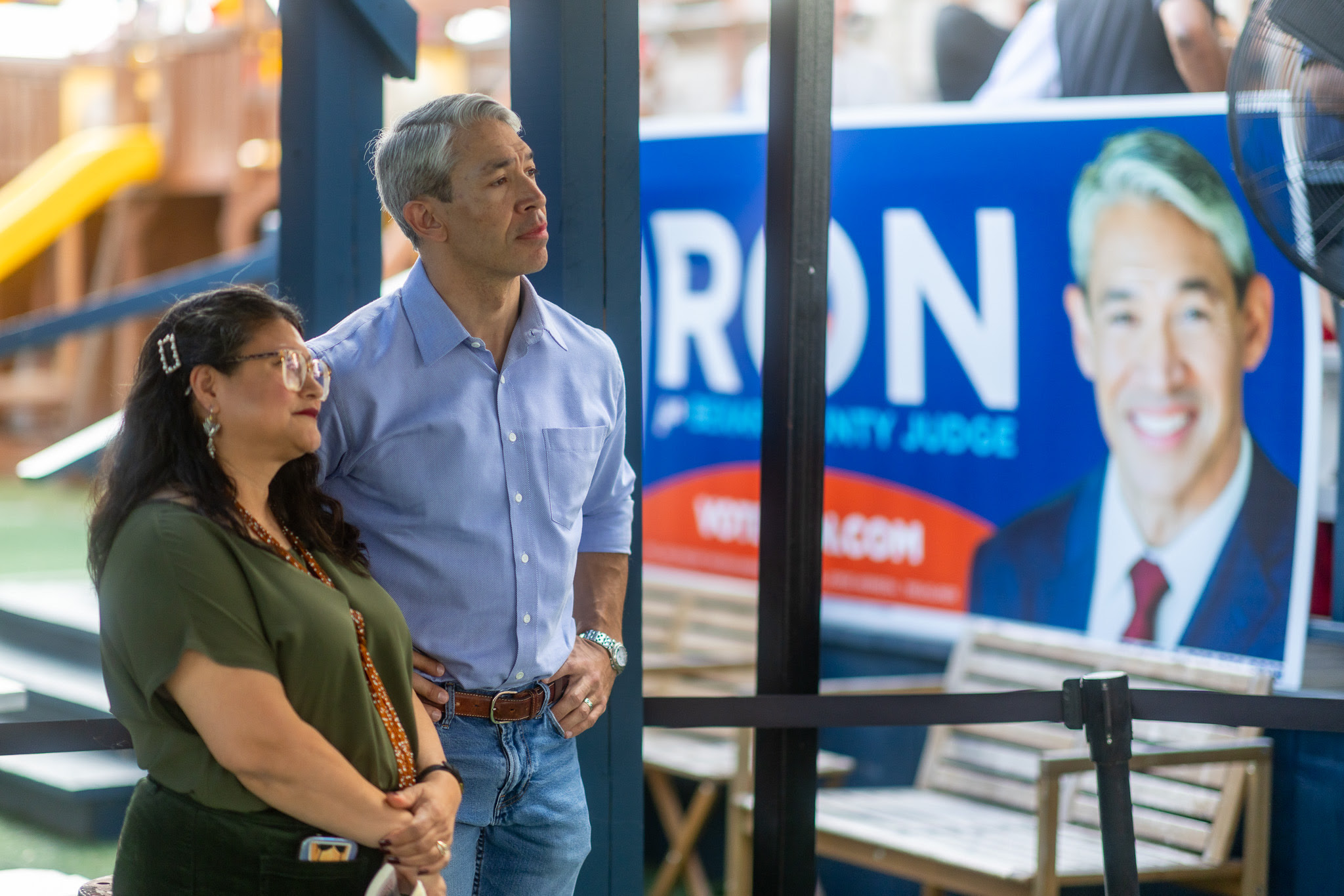 Former San Antonio Mayor Ron Nirenberg and wife Erika Prosper Nirenberg at Nirenberg's County judge announcement, November 15, 2025. Ron Nirenberg campaign