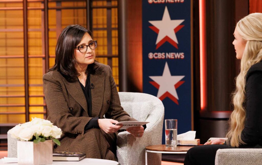 CBS News Editor-in-Chief Bari Weiss hosts a town hall with Erika Kirk on December 10. (Michele Crowe/CBS News via Getty Images)