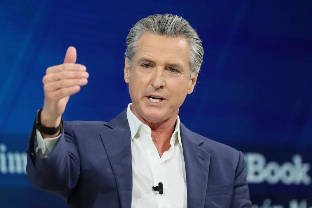 California Gov. Gavin Newsom speaks during the 2025 New York Times Dealbook Summit at Jazz at Lincoln Center on December 3, 2025, in New York City. (Michael M. Santiago/Getty Images)
