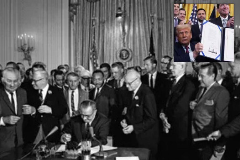 Civil Rights Act of 1964 U.S. Pres. Lyndon B. Johnson signing the 1964 Civil Rights Act as Martin Luther King, Jr., and others look on, Washington, D.C., July 2, 1964.