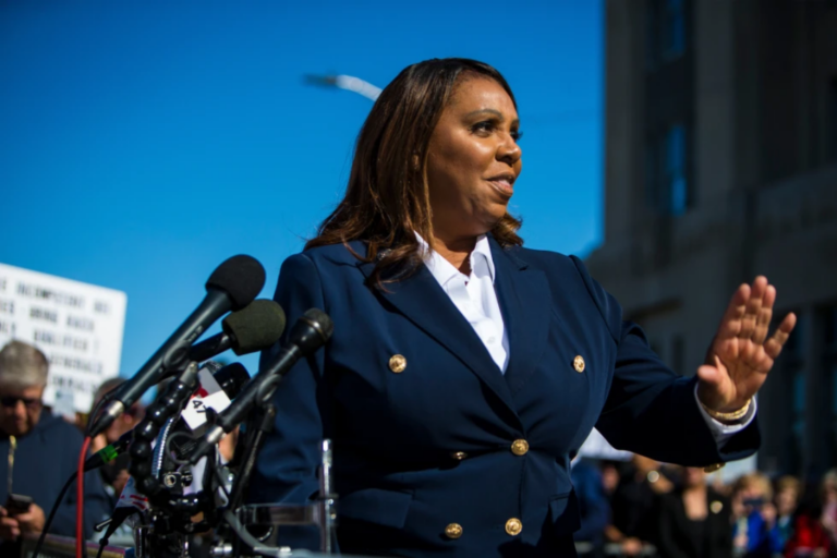 New York Attorney General, Letitia James, speaks after pleading not guilty outside the United States District Court, on Oct. 24, 2025, in Norfolk, Va. (AP Photo/John Clark, File)