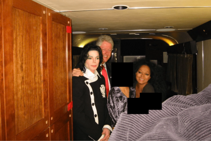 (left-right) Clinton, Michael Jackson and singer Diana Ross are seen in this picture