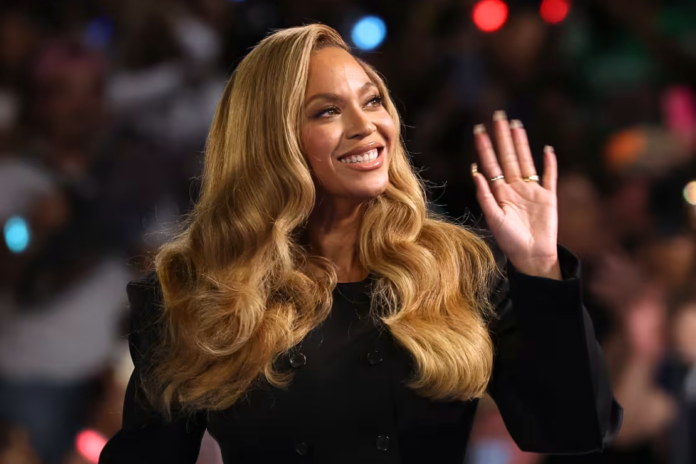 Beyoncé at a campaign rally with Vice President Kamala Harris in Houston on Oct. 25, 2024. Justin Sullivan / Getty Images file