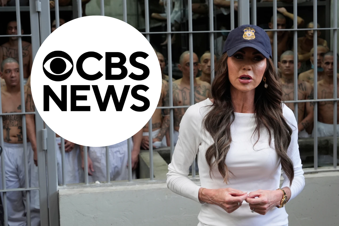 As prisoners stand looking out from a cell, Homeland Security Secretary Kristi Noem speaks during a tour of the Terrorist Confinement Center in Tecoluca, El Salvador, March 26, 2025. (AP Photo/Alex Brandon, File)