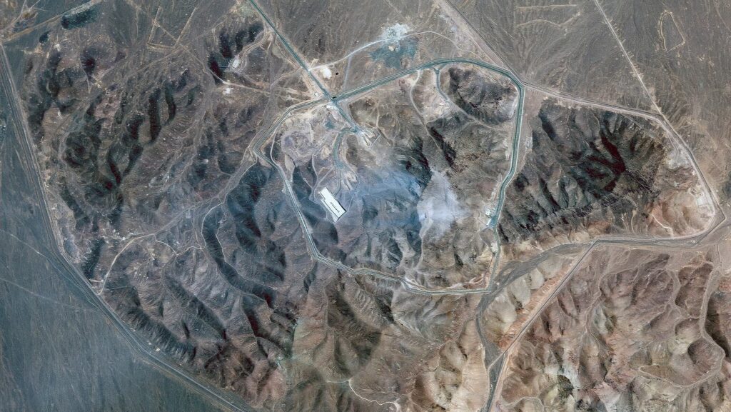 This satellite picture by Planet Labs PBC shows Iran's underground nuclear enrichment site at Fordo following U.S. airstrikes targeting the facility, on Sunday, June 22, 2025. (Planet Labs PBC via AP)