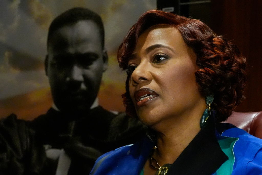 Bernice King speaks during an interview, Wednesday, Jan. 14, 2026, in Atlanta. (AP Photo/Mike Stewart)