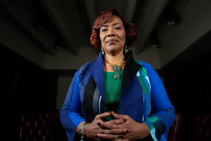 Bernice King poses for a portrait, Wednesday, Jan. 14, 2026, in Atlanta. (AP Photo/Mike Stewart)
