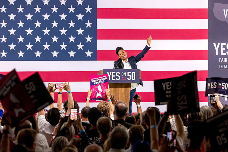 Jasmine Crockett of Texas speaks at a “Yes On Prop 50” volunteer event at the LA Convention Center on November 1, 2025 in Los Angeles, California. California’s Prop 50 is on the ballot to either authorize or deny temporary changes to congressional district maps. Election Day is November 4th. (Photo by Jill Connelly/Getty Images)
