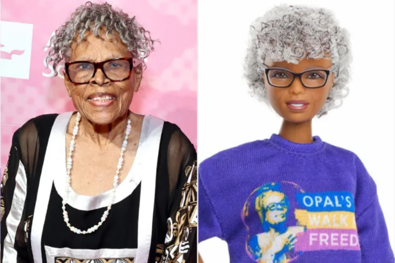 Dr. Opal Lee on March 20, 2025 in Washington, DC, and the Dr. Opal Lee Barbie doll. Credit : Cindy Ord/Getty; Mattel
