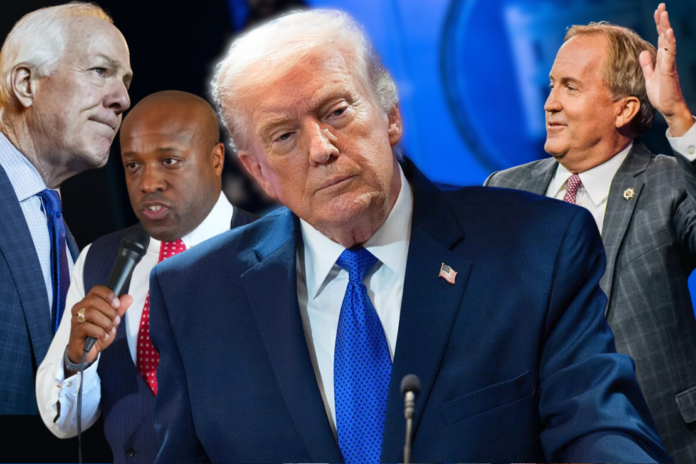 John Cornyn, Wesley Hunt, Donald Trump, Ken Paxton. Getty Images