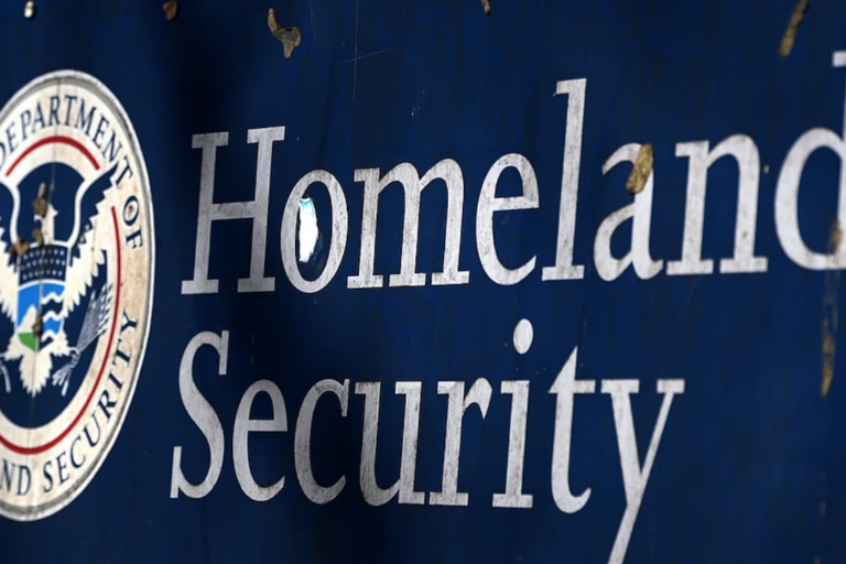 he sign of Department of Homeland Security is seen outside its headquarters on February 13, 2026 in Washington, DC. Much of the Department of Homeland Security is set to shut down starting today after the Congress failed to pass a long-term funding bill. (Photo by Alex Wong/Getty Images)