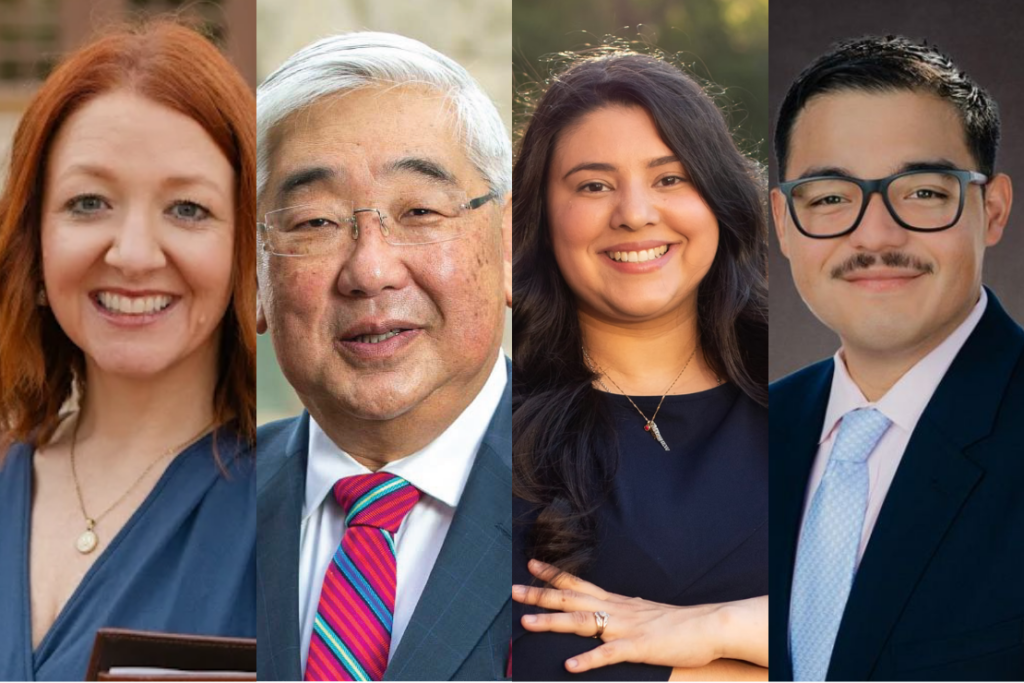 District court candidate Marissa Giovenco, Bexar County Judge Peter Sakai, Judicial candidate Audrey Martinez, and State Representative District 119 candidate Ryan Ayala.