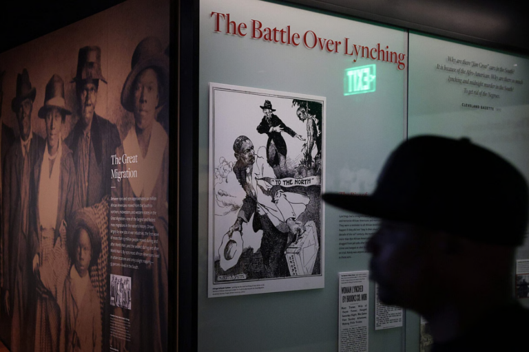 A visitor browses an exhibition about "The Battle Over Lynching" in The United States of America at the Smithsonian National Museum of African American History and Culture on August 28, 2025 in Washington, DC. The Trump Administration will review exhibition contents of 18 Smithsonian museums to reflect “unity, progress, and enduring values that define the American story” ahead of the nation’s 250th anniversary celebrations. (Photo by Alex Wong/Getty Images)