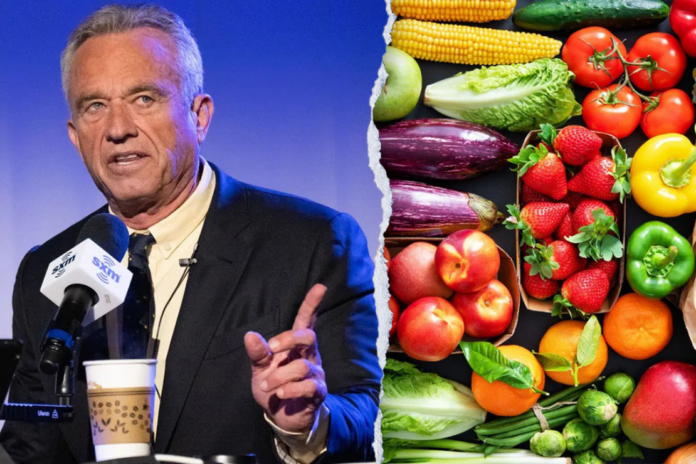 RFK Jr (left) and various fruits and vegetables (right) (Getty/iStock)