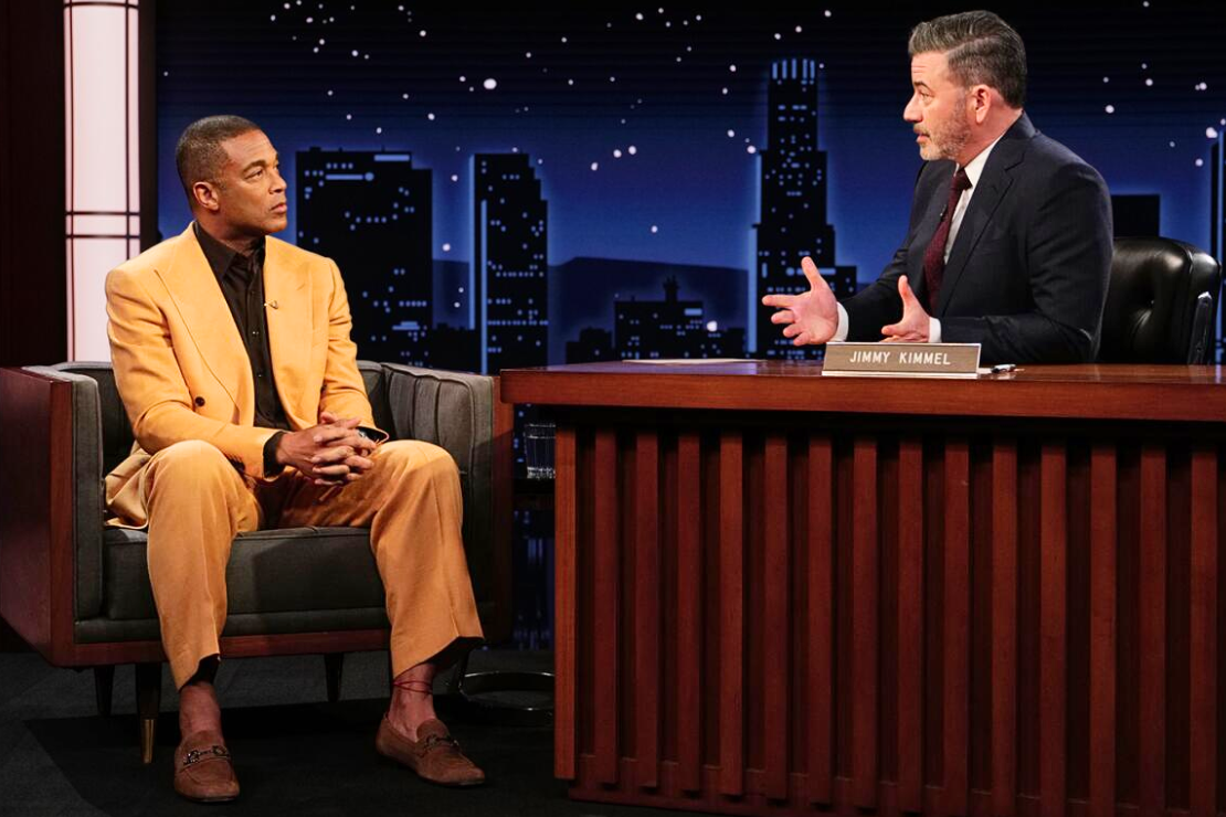 Don Lemon, left, and host Jimmy Kimmel on his late-night talk show. (Randy Holmes/ABC) Los Angeles Times