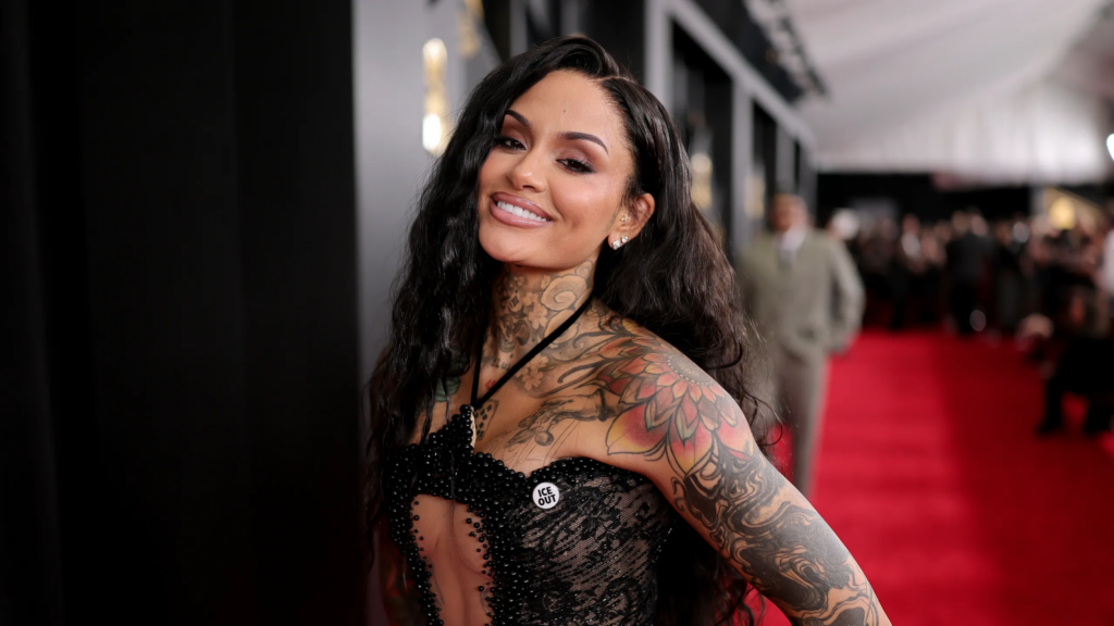 Kehlani wearing "Ice Out" pin. Neilson Barnard/Getty Images