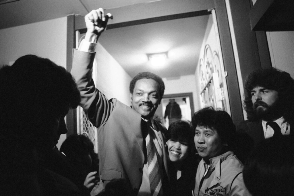 Rev. Jesse Jackson arrives at a home in California after campaigning for president in 1984.Mark Costantini / AP file