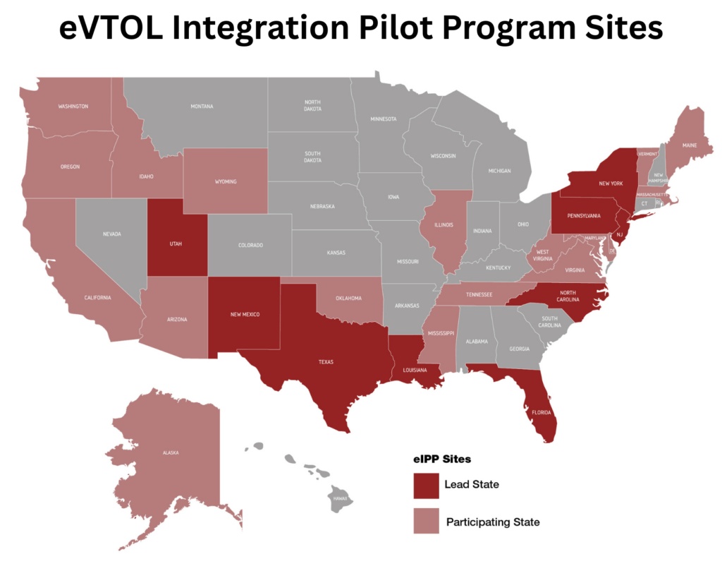 eVTOL Integration Pilot Program Sites. Photo: Department of Transportation