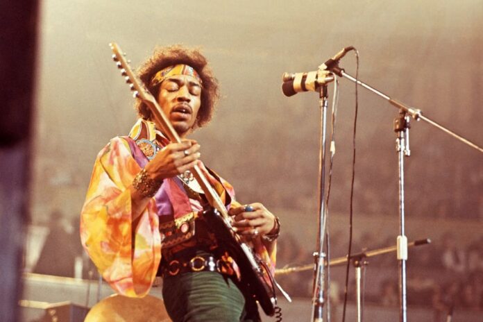 Jimi HENDRIX, performing live onstage in England on February 24th, 1969. David Redfern/Redferns/Getty