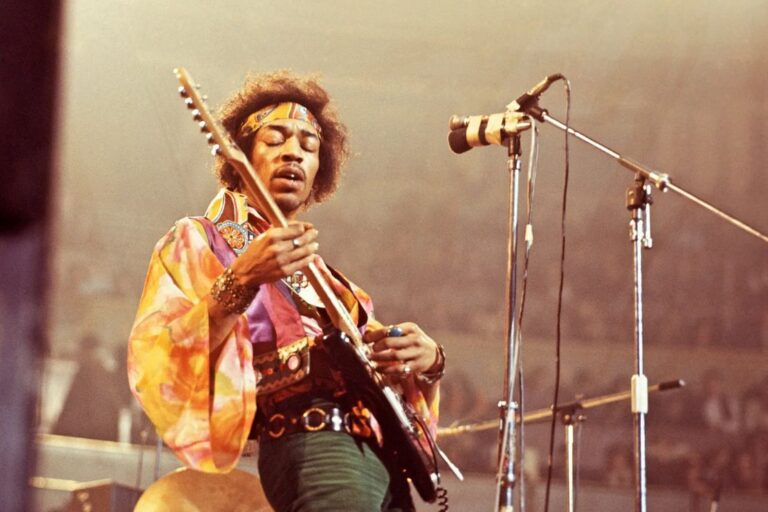 Jimi HENDRIX, performing live onstage in England on February 24th, 1969. David Redfern/Redferns/Getty
