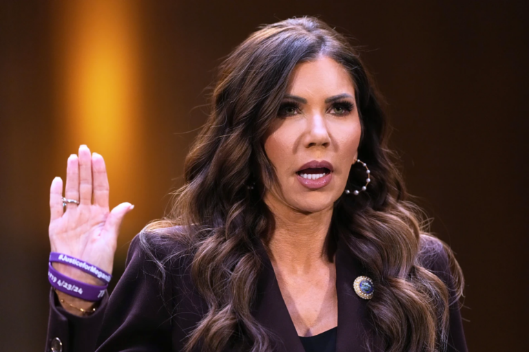 Kristi Noem testifies before the Senate Judiciary Committee as lawmakers question immigration enforcement policies tied to the Trump administration’s deportation agenda. (AP Photo/J. Scott Applewhite)