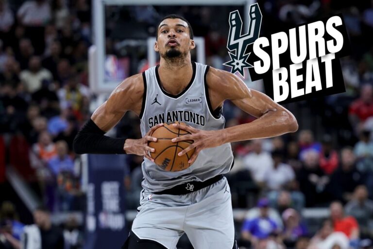 San Antonio Spurs forward Victor Wembanyama prepares to pass the ball during the first half of an NBA basketball game against the Los Angeles Clippers, Monday, March 16, 2026, in Inglewood, Calif. (AP Photo/Ryan Sun)