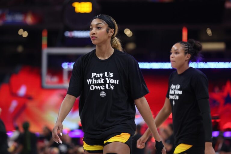 Team Collier forward Angel Reese (5) looks on before the 2025 WNBA All Star Game at Gainbridge Fieldhouse. Credit: Trevor Ruszkowski-Imagn Images | Trevor Ruszkowski-Imagn Images