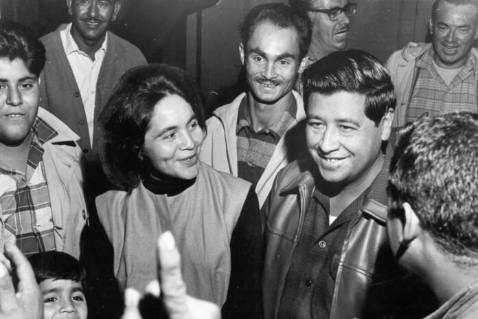 Dolores Huerta, left, and Cesar Chavez in Fresno, Calif., in 1965.Credit...Carl Crawford/Fresno Bee/ZUMA Press, via Reuters